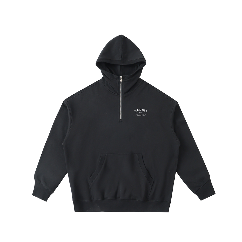 High Hood Cowboy Club Half-Zip Fleece Hoodie - Hoodie - Black