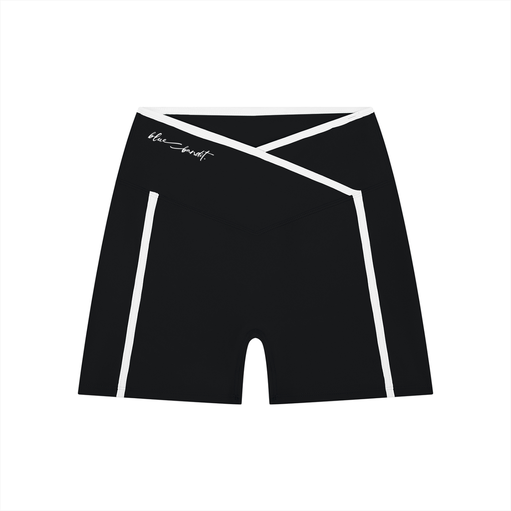 Striped High Rise Training Shorts - - Black