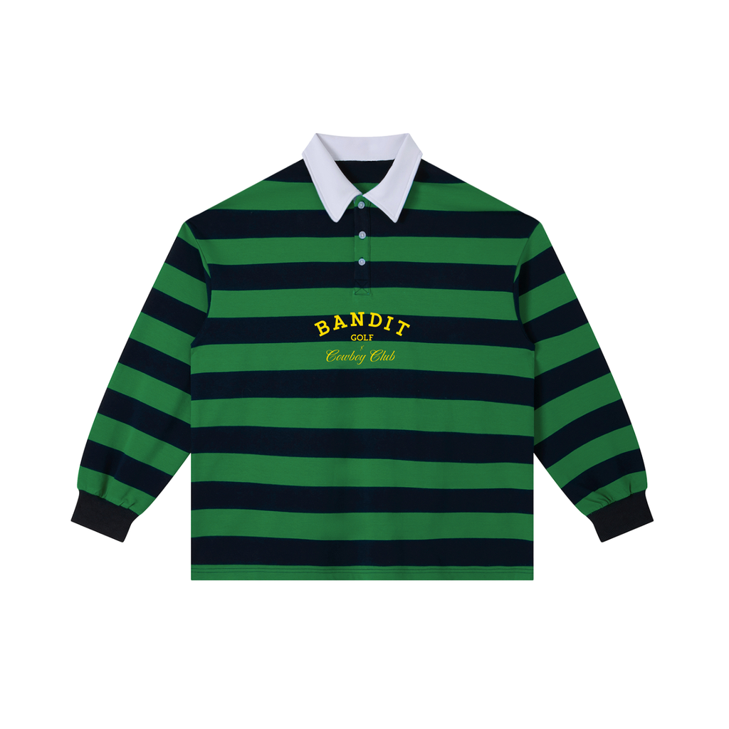 Cowboy Club Color Blocked Striped Polo - Polo - Green with Navy Blue