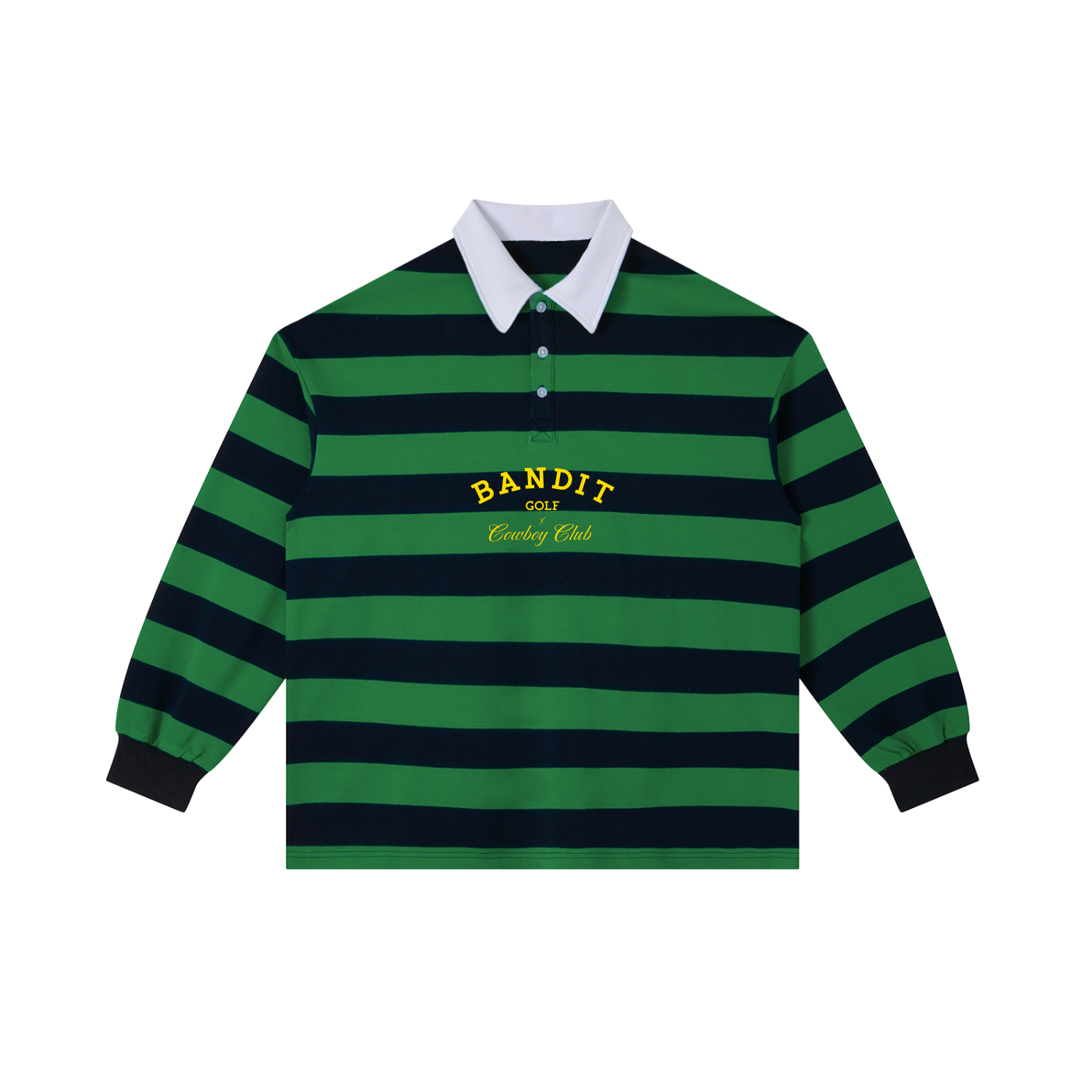 Cowboy Club Color Blocked Striped Polo - Polo - Green with Navy Blue