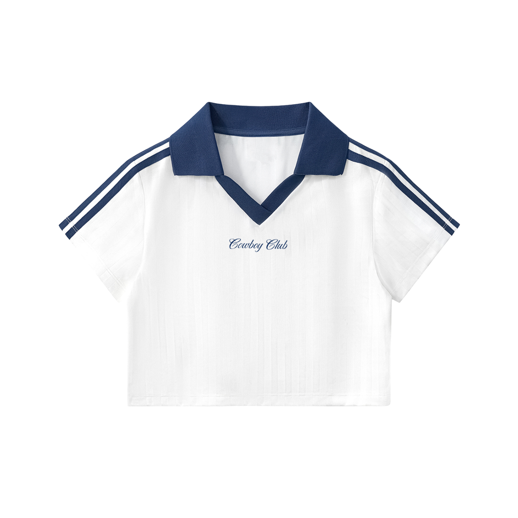 Women's Cowboy Club Cropped Crossover Jersey - Jersey - White with Navy Blue
