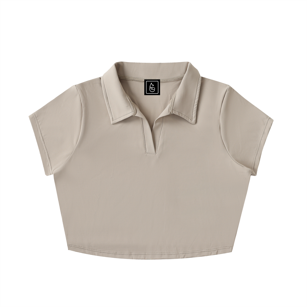 Women’s Interlock Lapel Golf Crop Top - Polo - Light Coffee