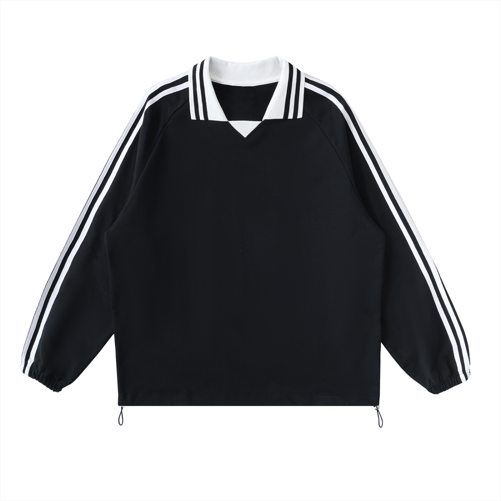 Striped Cowboy Club Lapel Collar Sweatshirt - Sweatshirt - Black
