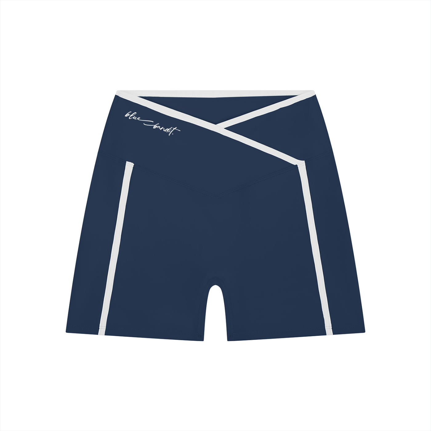 Striped High Rise Training Shorts - - Navy Blue